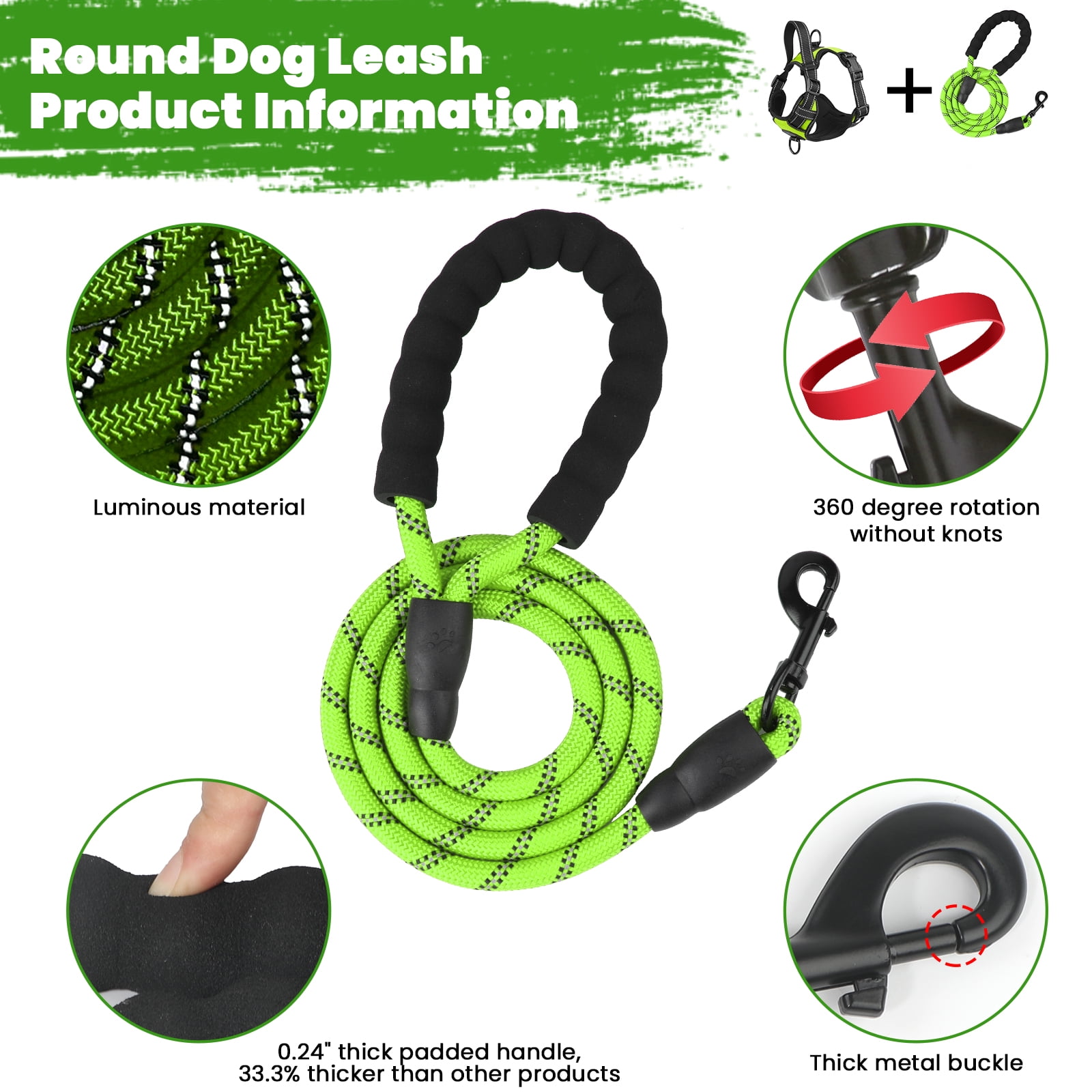 MASBRILL Dog Harness and Leash Set, No Pull Vest Harness, Reflective Adjustable Soft Padded Pet Harness with Handle for Small to Large Dogs
