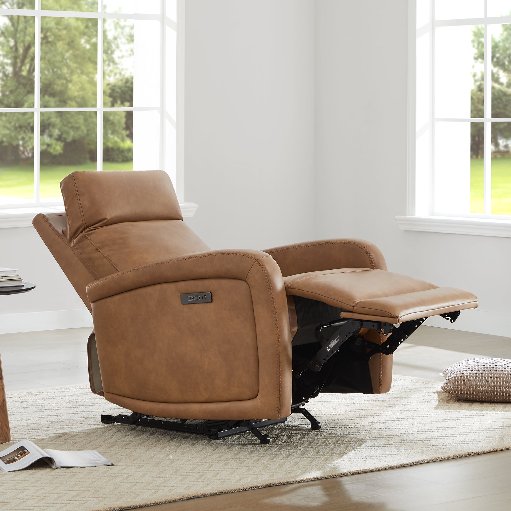 CHITA Electric Power Recliner, Zero Wall Hugger Recliners RV Recliners for Small Space Living Room, Faux Leather Single Sofa Chair with Adjustable Headrest USB&Type-C Charge, Cognac Brown