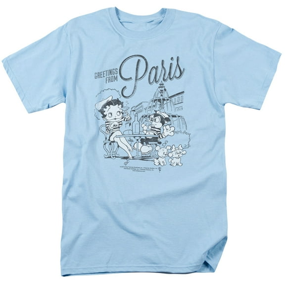 Betty Boop Greetings From Paris S/S Adult 18/1 T-Shirt Light Blue