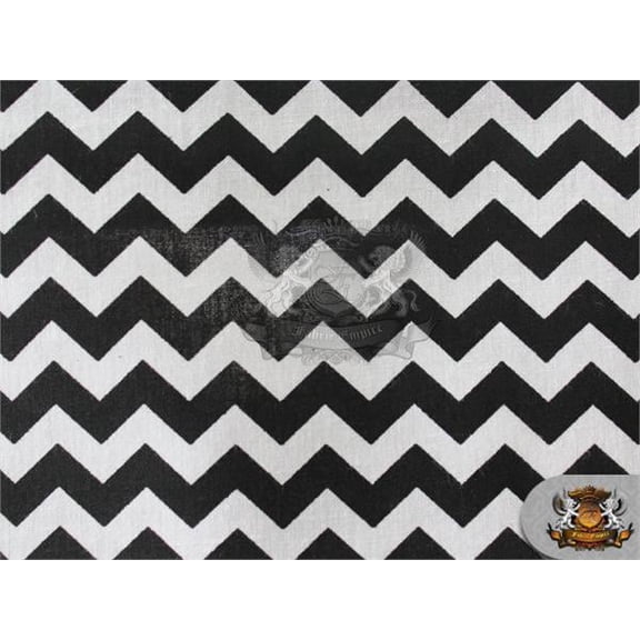 Polycotton Printed Fabric Small Chevron BLACK WHITE / 60" Wide / Sold by the yard