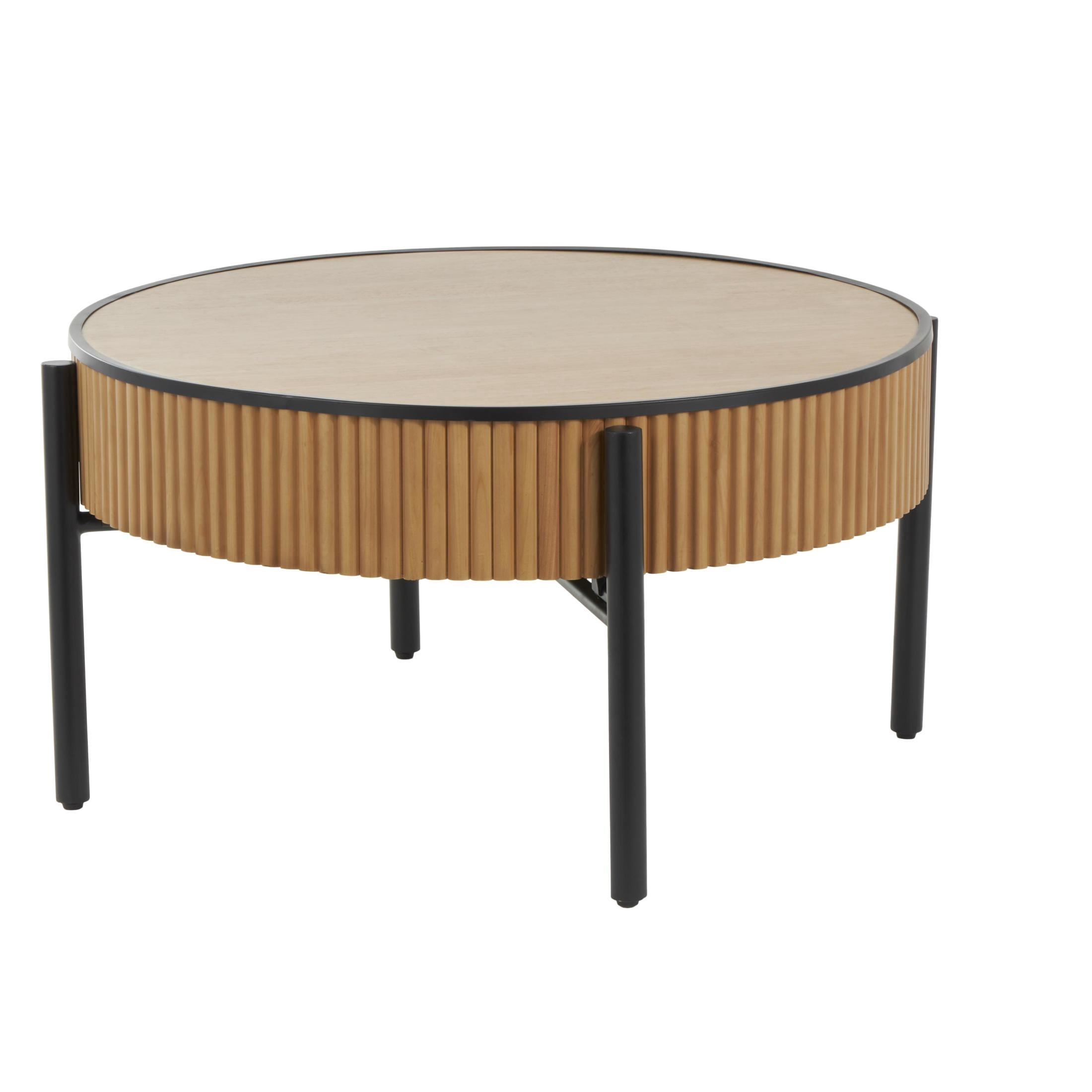 DecMode 32" x 17" Brown Wooden Handmade Slatted Coffee Table with Black Metal Legs, 1-Piece