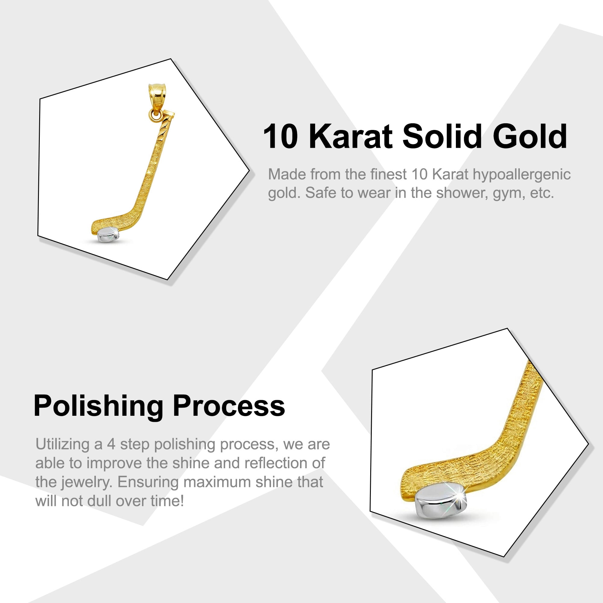 Charm America - Gold Hockey Stick Charm - 10 Karat Solid Gold