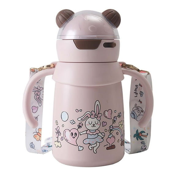 Dienrx Pink Insulated Stainless Steel Sippy Cup - Leak-Proof Toddler Tumbler with Handle | 316 Steel, Soft Straw for Youth, Daily Use, Outdoor, Parents, Caregivers