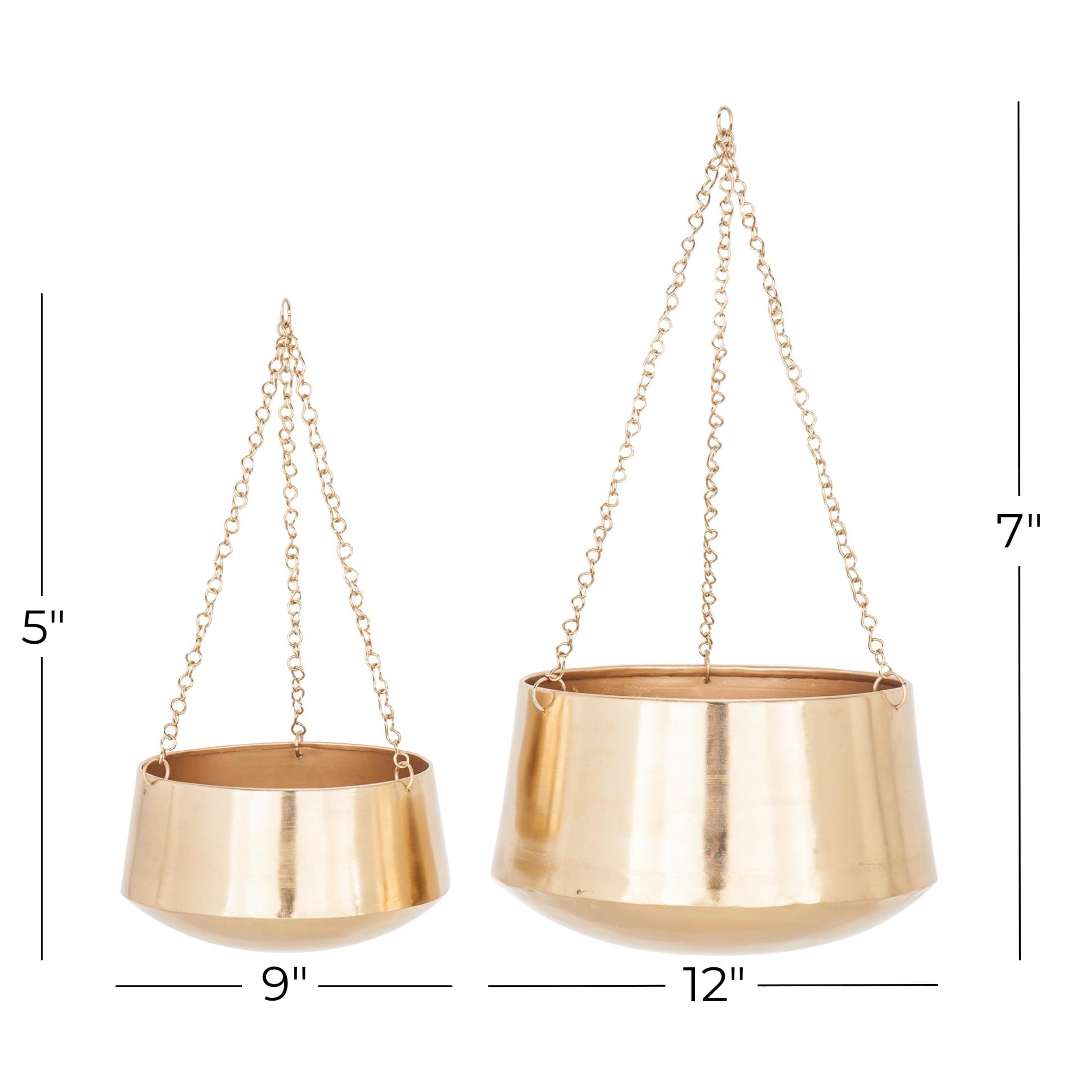 DecMode 5", 7"H Round Gold Metal Hanging Dome Wall Planter with Chain (2 Count)