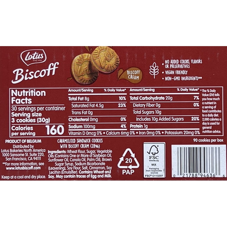 Lotus Biscoff Sugar Biscuits Sandwich Cookies, 31.74 Ounce (90