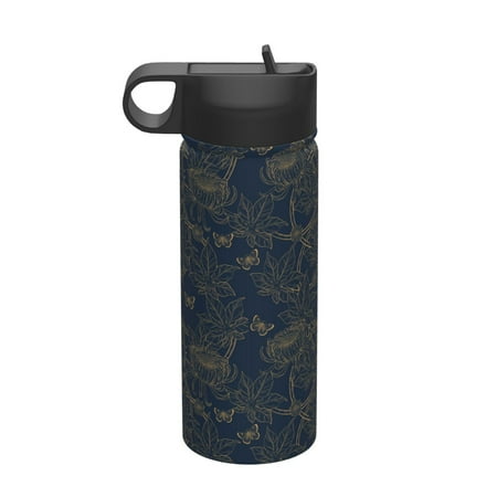 

Ocsxa Vintage Chrysanthemum Print 18 oz Insulated Water Bottle With Straw Stainless Steel Sports Water Cup Flask Wide Mouth Travel Thermal Mug for Home Office or Car