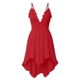 thumbnail image 5 of aohooy Womens Linen High Low Dress Ruffle Deep V Neck Mini Spaghetti Strap Casual Flowy Party Dresses Summer Beach Cover Up 2026 Red,M, 5 of 7