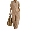 thumbnail image 7 of Womens Lounge Sweat Set Sweatsuits 2 Piece Sets Oversized Half Zip Tops and Wide Leg Pants Loose Fit Elegant Trendy Office Work Beach Travel Outfit, Khaki L, 7 of 7