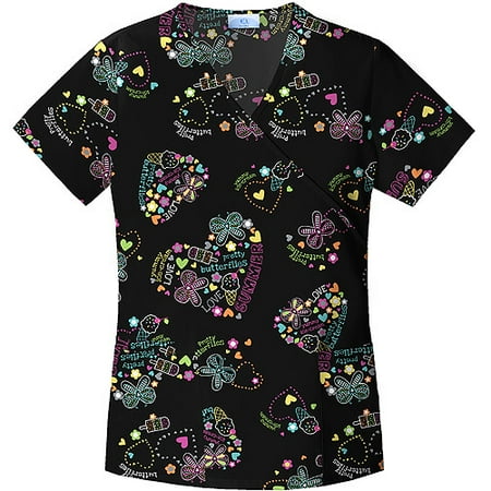 SUMMER FUN Print Mock Wrap Scrub Top