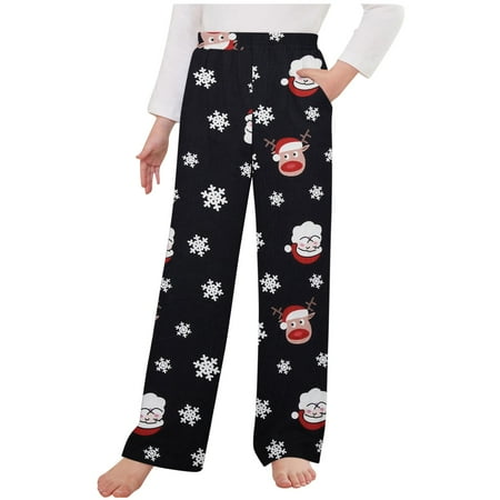 

Edvintorg Christmas Pajama Pants for Kids Loungewear 4-14 Years Fashion Cute Printed Casual Elastic Waist Pants Sleepwear Pants Children Pajama Pants with Pocket