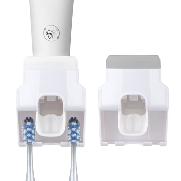 DODAMOUR Wall Mounted Toothbrush Holder with Automatic Toothpaste Dispenser 2 Count
