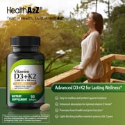 HealthA2Z Vitamin D3 + K2 | 2000 IU + 100 mcg | 90 Easy-to-Swallow Softgels | Clean Label, No Dyes | Bone, Muscle & Immune Support