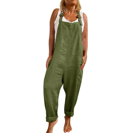 

Pgeraug pants for women Sleeveless Drawstring Elasitic Waist Romper Pajama jumpsuits for women Green L