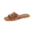 thumbnail image 3 of Women's Flat Slide Sandals Casual Spring Summer Roman Style Beach Mules with Buckle Strap Solid Color Faux Leather Open Toe Comfortable Sandals with Wide Width Options for Daily Walking Outdoor Use, 3 of 10