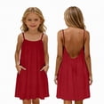 thumbnail image 1 of Gubotare Robe Fille Filles Été Robes à Bretelles Fluide à Étages Froncée Smockée Dos Décontractée Plage Robe d'Été Taille 11-12 (Rouge,11-12 Ans), 1 of 7