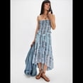 thumbnail image 4 of Vestido Tubo de Verano para Mujer, Liso, Sin Tirantes, con Hombros Descubiertos y Volantes. Azul M, 4 of 8