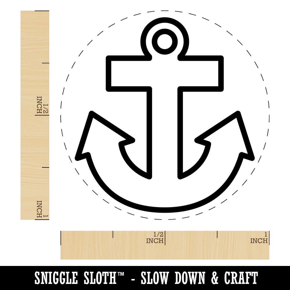 Boat Anchor Nautical Outline Self-Inking Rubber Stamp Ink Stamper - Orange Ink - Medium 1 Inch