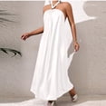 thumbnail image 5 of CHUMUD Summer Dress for Women Beach Boho Sleeveless Halter Tie Backless Strappy Loose Flowy Satin Vacation Maxi Dress Wedding Guests Long Dress, 5 of 5