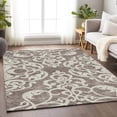 thumbnail image 5 of HomeRoots 676952 5 x 8 ft. Taupe & Ivory Damask Washable Machine Made Rectangle Area Rug with UV Protection, 5 of 9