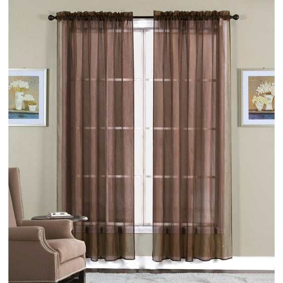 WPM 60 x 63-Inches Sheer Window Elegance Curtains/drape/panels/treatment, Brown