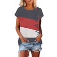 thumbnail image 2 of Camiseta de Manga Corta de las Mujeres de Cuello Redondo de Impresión Casual Top de las Señoras, Poliéster Ligero para el Hogar Diario Y Cómodo, 2 of 9