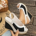 thumbnail image 2 of Crunowin Women's Wedge Sandals, Buckle Strap Comfortable Peep Toe Spring Summer Big Size Sandals Black 5.5, 2 of 10