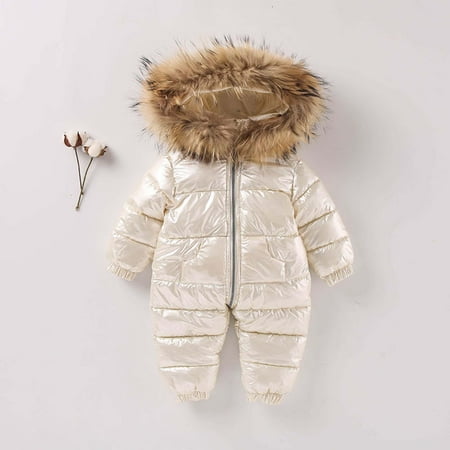 

Leesechin Baby Bodysuit Autumn Winter Infant Toddler Kids Girls Boys Long Sleeved Down Cotton Coat Hooded Romper Zippered Jumpsuit Crawling Suit on Clearance