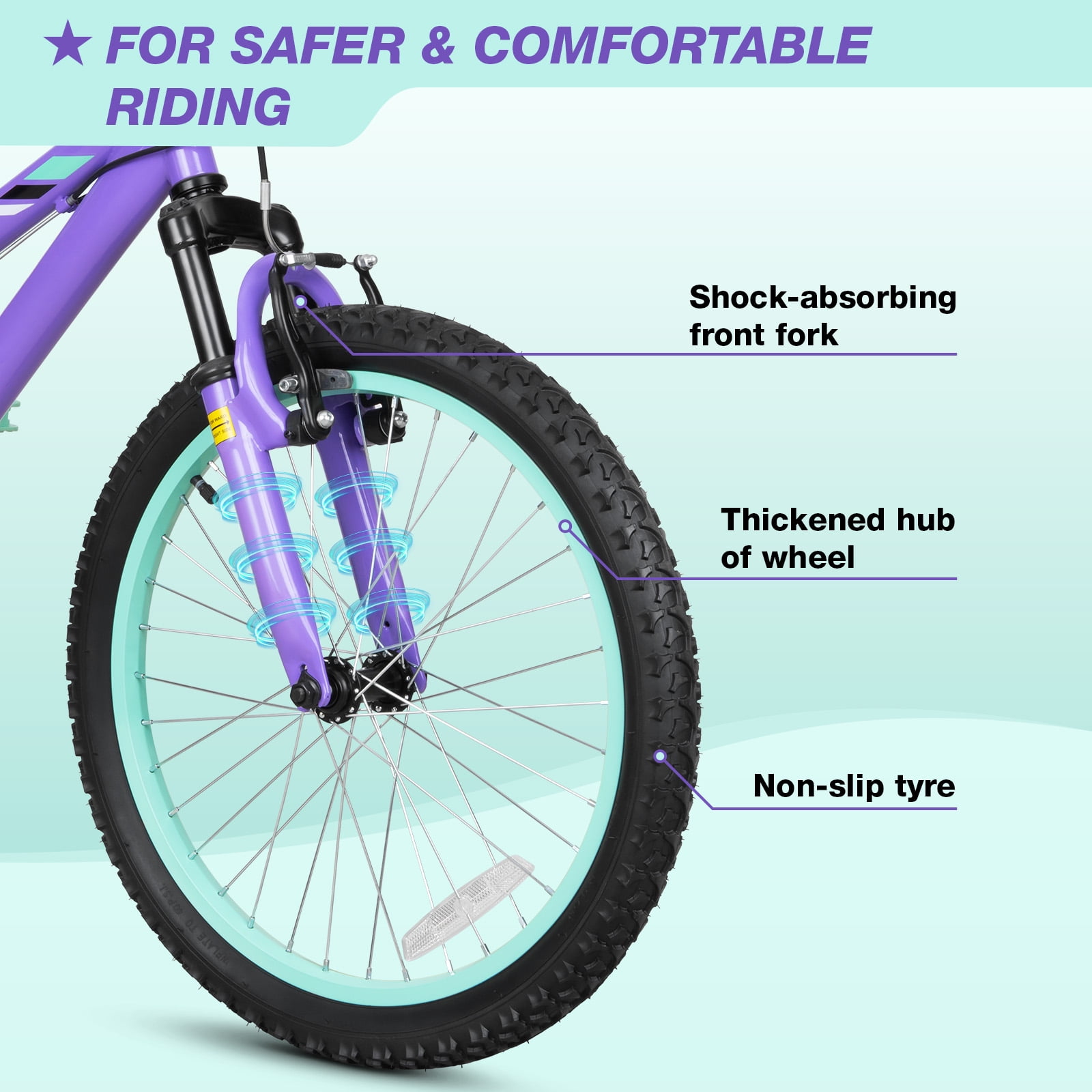 Hykolity 20 inch Kids Mountain Bike,6 Speed Kid Bicycle Age 6-11 Year Old with Front Suspension Fork,Adjustable Seat Height,High-Carbon Steel,Purple