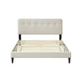 thumbnail image 2 of King Size Bed Frame with USB Charging, King Size Platform Bed Frame with Square Design Headboard, King Size Upholstered Bed Frame with Wooden Slats, Off White, 2 of 5