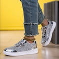 thumbnail image 5 of Women's Sequin Round Toe Platform Fashion Sneakers Casual Lace Up Glitter Bling Comfortable Walking Tennis Shoes Bedazzled Bride Wedding Party Trendy Shoes, 5 of 8