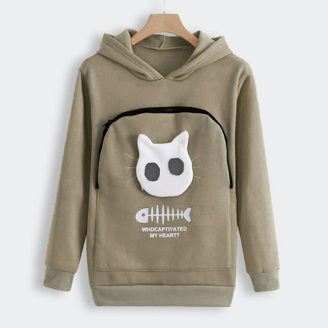 fartey Pet Carrier Hoodie For Women Casual Sweatshirt Animal Pouch Hood