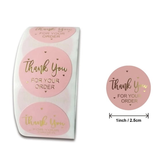 CCOCC 500 Pcs Thank You Stickers,Strong Adhesive Gold Foil Stickers,Perfect for Wedding Invitations,Gift Wrapping,and Crafting,Pink