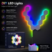 6/12-Pack Hexagon LED Wall Lights, RGB Edge-Lit Modular Wall Panels with Touch Control. DIY Splicing Honeycomb Gaming Lights, USB Powered Ambient Wall Decor for Living Room, Bedroom and Gaming Room