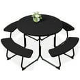 thumbnail image 2 of Best Choice Products 8-Person Circular Outdoor Picnic Table w/ 4 Benches, Umbrella Hole, 2000lb Capacity - Black, 2 of 8