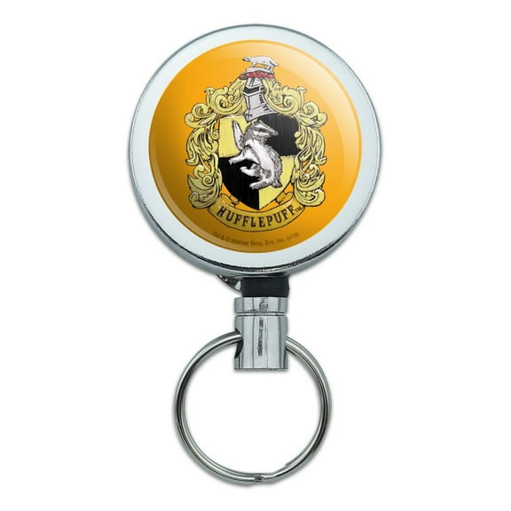 Harry Potter Hufflepuff Painted Crest Heavy Duty Metal Retractable Reel ID Badge Key Card Tag Holder with Belt Clip
