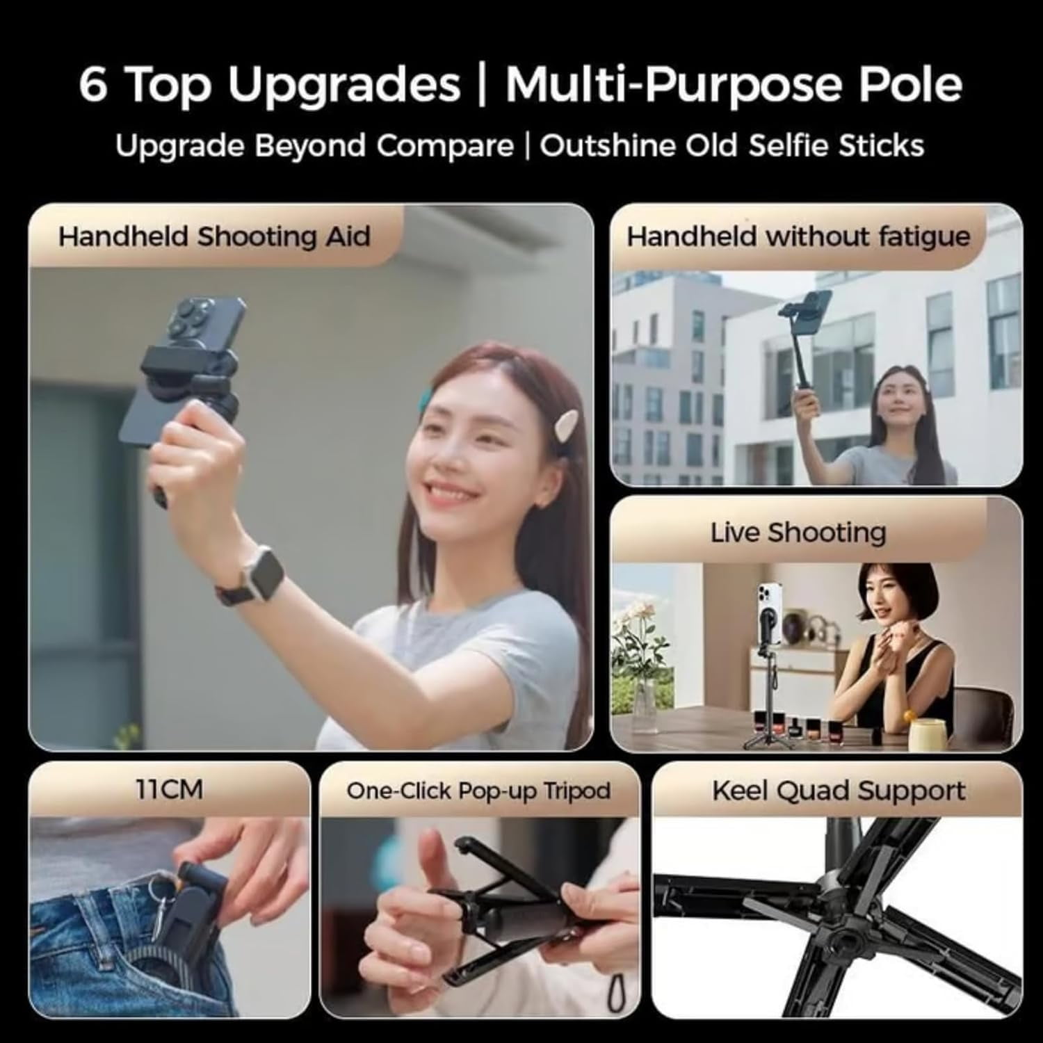 Magnetic Pocket Selfie Stick, 2026 New 4-in-1 Multifunctional 360° Rotation Magnetic Selfie Stick, Phone Tripod Stand with Wireless Remote, Extendable Detachable for Home, Travel, Vlogging