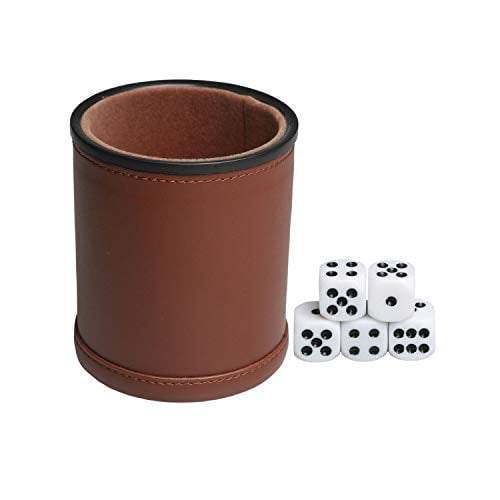 Leather Dice Cup Set Felt Lining Quiet Shaker with 5 Dot Dices for Farkle Yah... 