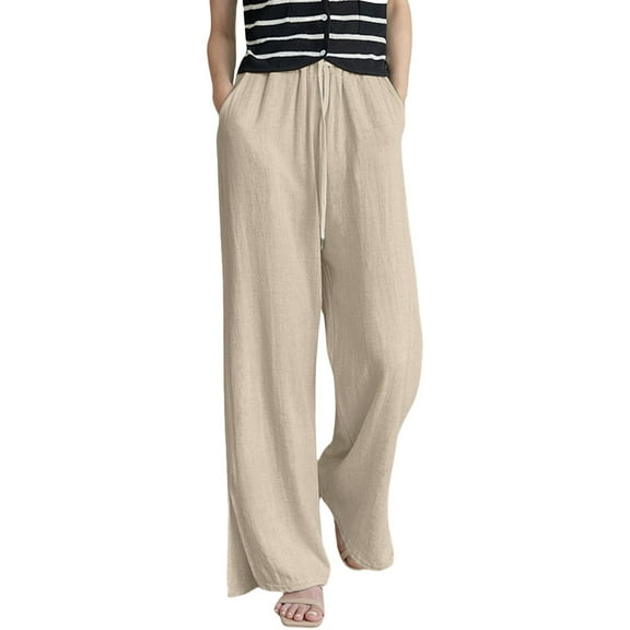 yunLCZ Wide Leg Pants Woman Women Wide Leg Pants Loose Flowy Trousers Cotton Linen Slacks Pants Side Split Pant Plus Size Relaxed Fit
