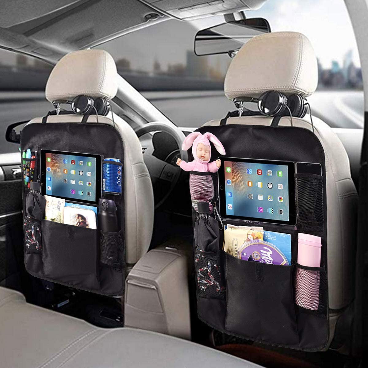 AFPANQZ 2X Butterflies Kick Mats Back Seat Protector Waterproof Car Seat Organizer Kick Mats Muti-Pocket Back Seat Storage Bag with Touch Screen Phone Holder to Organize Toy Bottle Snacks Books Pink 