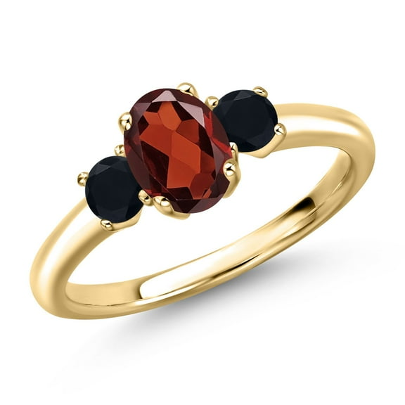 Gem Stone King 10K Yellow Gold Red Garnet and Black Onyx Engagement Ring for Women | 1.13 Cttw | Oval 7X5MM | Gemstone January Birthstone | Size 9