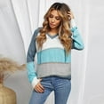 thumbnail image 3 of Women‘s Color Block Knit Hoodies Sweaters Loose Long Sleeve V Neck Drawstring Pullover Sweatshirts (Grey-2XL), 3 of 5