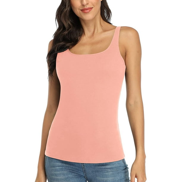 Women's Camisole Cotton Tank Top with Shelf Bra Adjustable Wide Strap