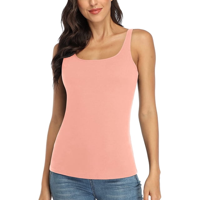 Débardeur en Coton pour Femme, Camisole à Larges Bretelles Ajustables avec Soutien-Gorge Intégré