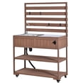 thumbnail image 6 of Mintazer Outdoor 41.7" Rolling Kitchen Island with Sink & Faucet, Garden Potting Bench with Stainless Table Top & 2 Movable Shelves and Bottle Opener, Brown, 6 of 17