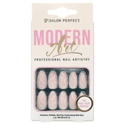 Salon Perfect Press On Nails, 191 Modern Art Fake Nail Kit, White Swirls Mat Almond, File & Nail Glue Included, 30 Nails