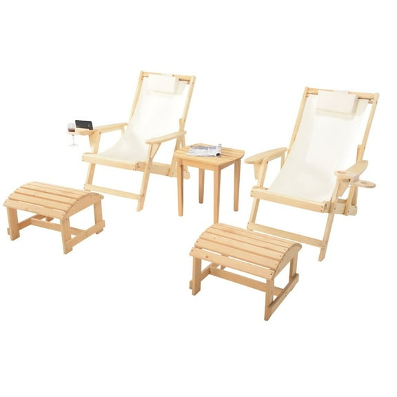 W Unlimited Romantic 5-piece Wood & Canvas Adirondack Furniture Set in Natural