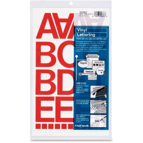 Chartpak Vinyl Helvetica Style Letters/Numbers 10, 67 (Numbers, Capital Letters) Shape - Self-adhesive - Helvetica Style - Easy to Use - 2' Height x 12' Length - Red - Vinyl - 1 / Pack