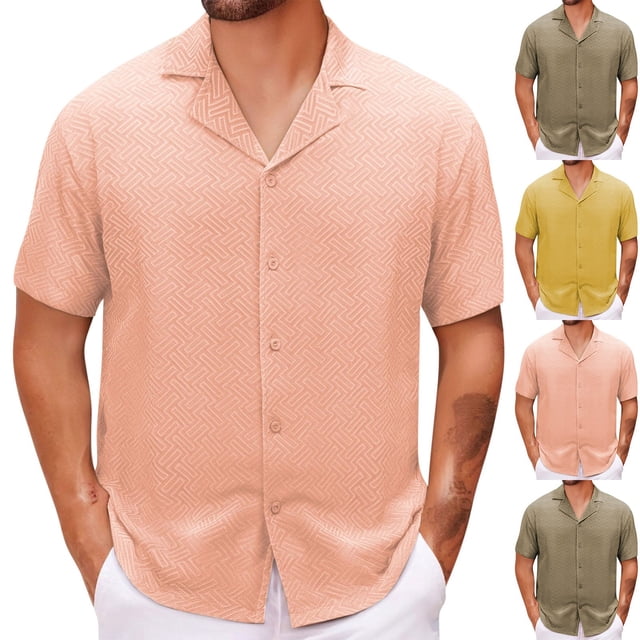 Fanxing Mens Button Up Shirts Khaki Shirts Short Sleeve Summer Beach Button Down Shirts for Men XL