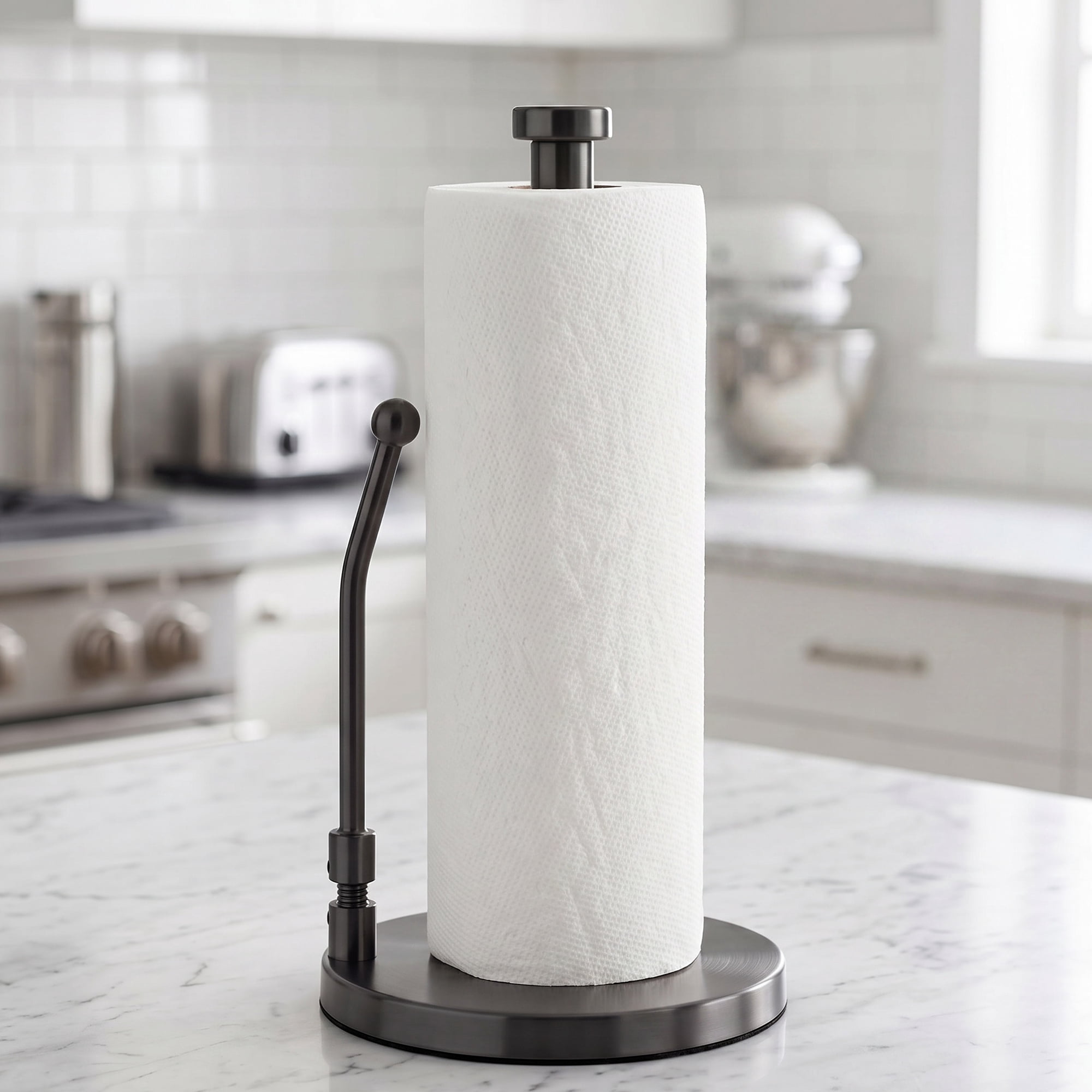 Unique Bargains Paper Towel Holder Countertop Weighted Base Black EVA 12.7x6.7inch
