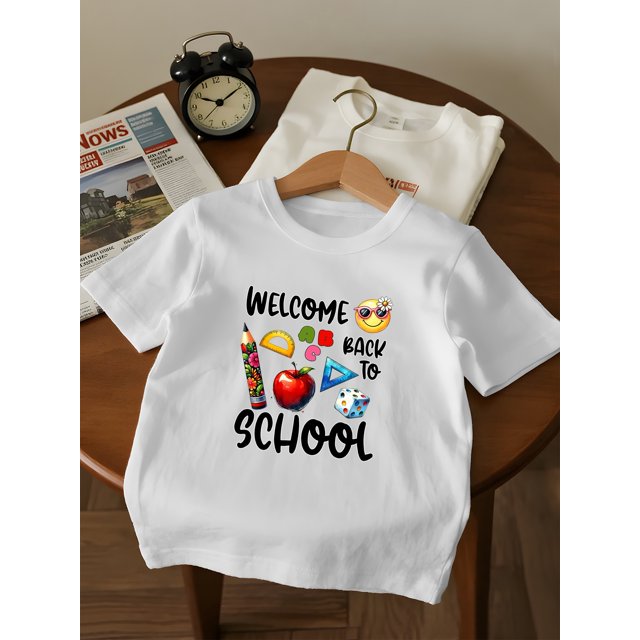 Back-to-School Series: Girls' Fashionable Casual Comfort Round-Neck Short Sleeve T-Shirt for autumn/Winter outdoor Daily Wear